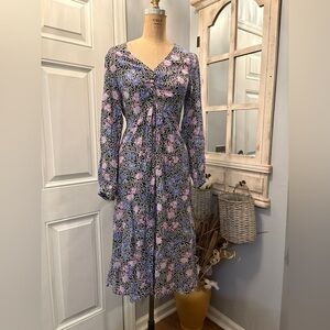 Loft Floral‎ Long Sleeve A-line Maxi Dress Size 2